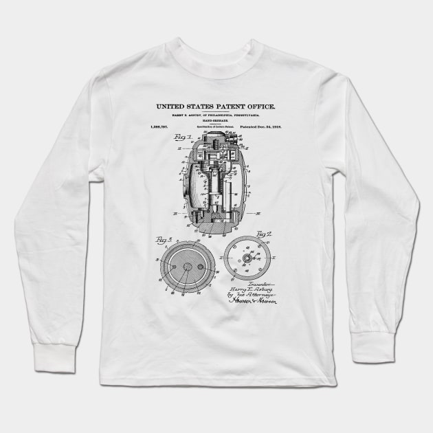 Hand Grenade Patent Black Long Sleeve T-Shirt by Luve